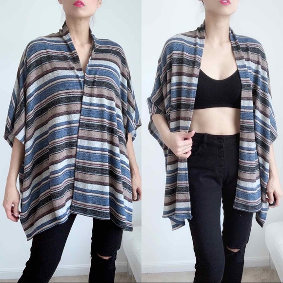 MULTICOLOR STRIPED KNIT CAPE PONCHO - Picture 6 of 14